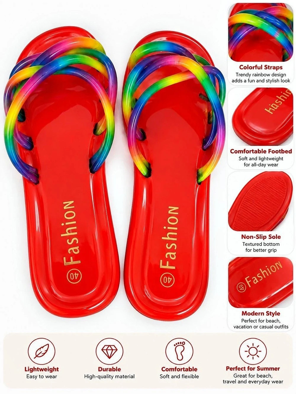 Colorful Strap Sandals in Red & Multicolor